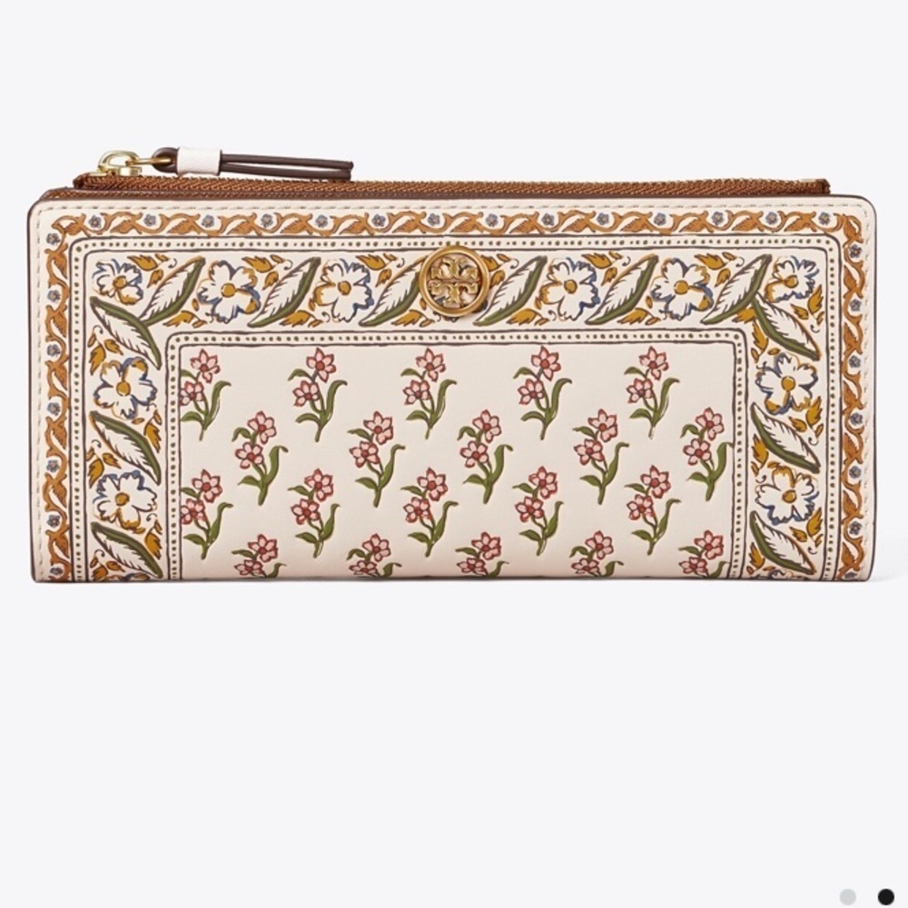 Tory Burch Walker Printed Zip Slim Wallet Ditsy Borders Floral - Picture 12 of 12